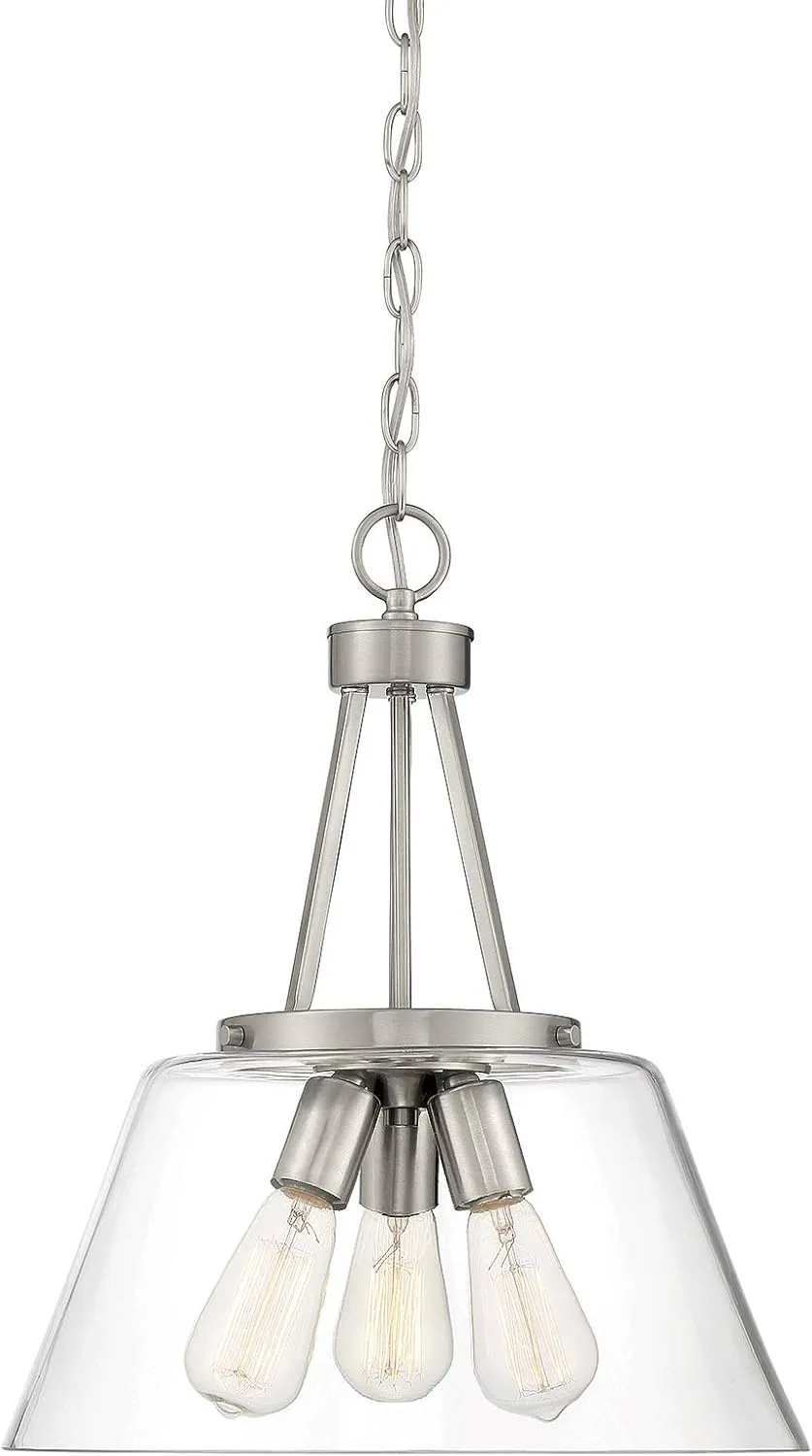 Savoy House 7-1025-3-SN Calhoun Modern Clear Glass Pendant, 3-Light 180 Total Watts, 18" H x 15" W, Satin Nickel