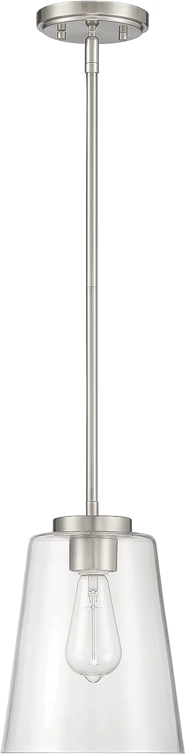 Savoy House 7-1027-1-SN Calhoun Modern Clear Glass Bell Pendant, 1-Light 60 Watt, 11" H x 8" W, Satin Nickel