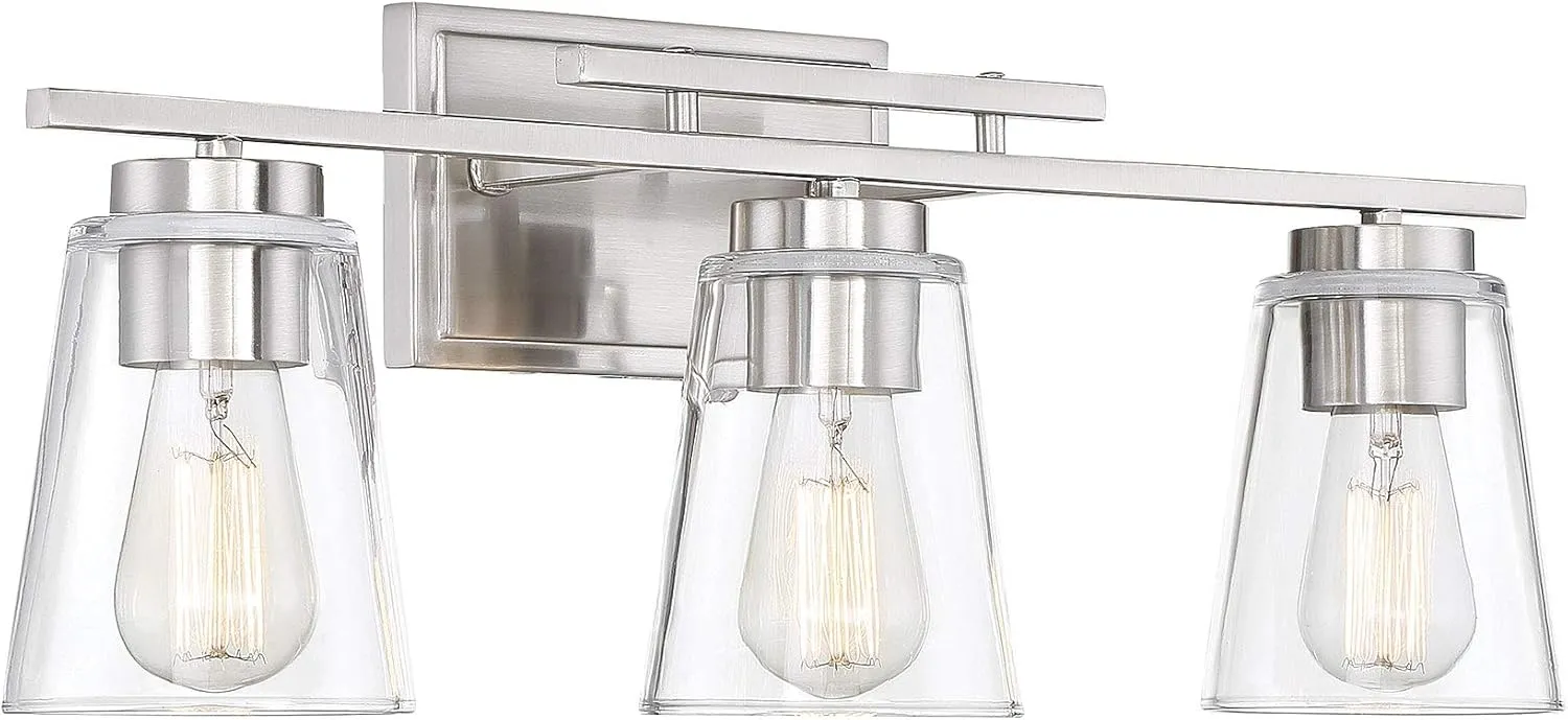 Savoy House 8-1020-3-SN Calhoun Modern Bohemian Clear Glass Bathroom Vanity Wall Light, 3-Light 180 Total Watts, 9" H x 24" W, Satin Nickel
