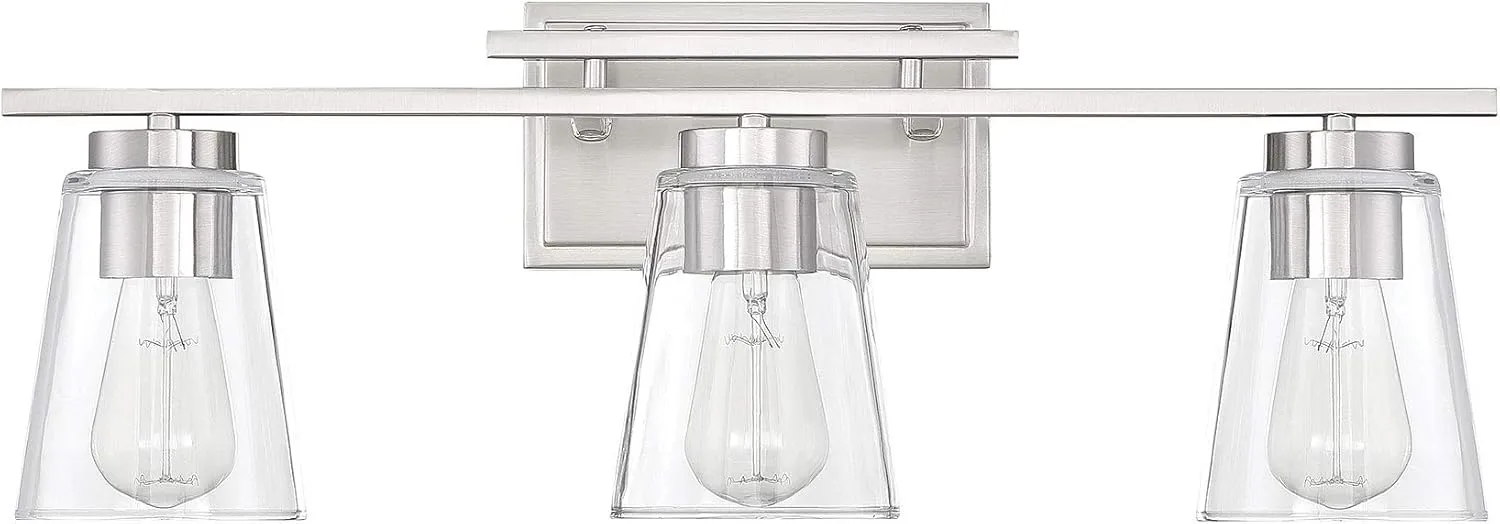 Savoy House 8-1020-3-SN Calhoun Modern Bohemian Clear Glass Bathroom Vanity Wall Light, 3-Light 180 Total Watts, 9" H x 24" W, Satin Nickel