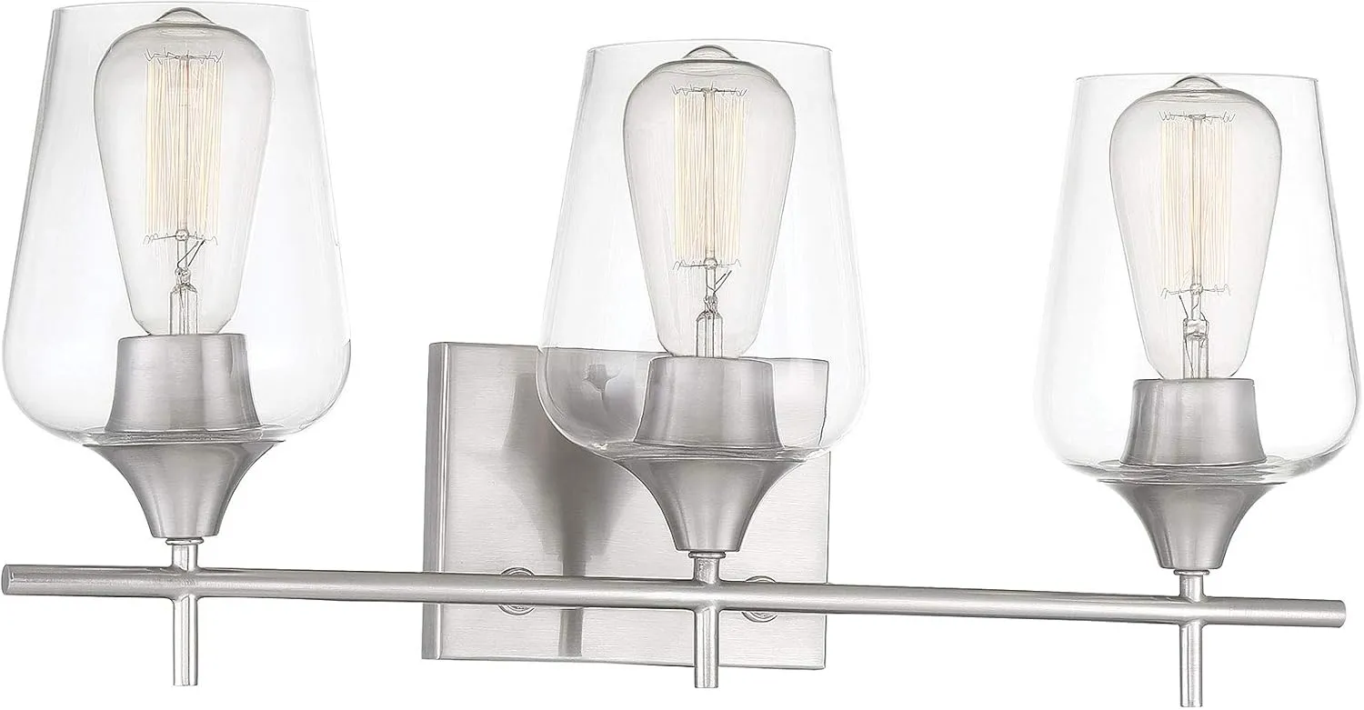 Savoy House 8-4030-3-SN Octave 3-Light Bathroom Vanity Light in a Satin Nickel Finish with Clear Glass (21 W x 9 H)
