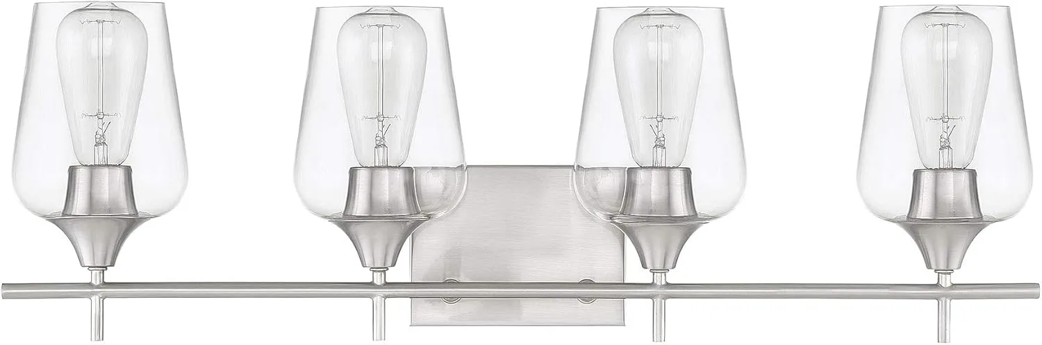 Savoy House 8-4030-4-SN Octave Bohemian Clear Glass Bathroom Vanity Wall Light, 4-Light 240 Total Watts, 10" H x 29" W, Satin Nickel