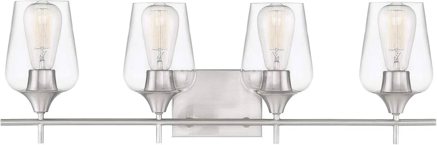 Savoy House 8-4030-4-SN Octave Bohemian Clear Glass Bathroom Vanity Wall Light, 4-Light 240 Total Watts, 10" H x 29" W, Satin Nickel