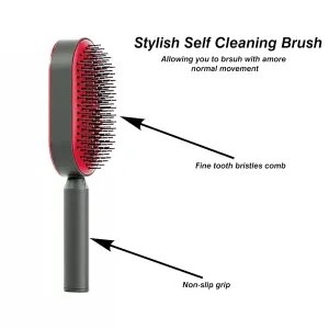Self Cleaning Hair Brush For Wet And Dry Hair | Easy Clean Hair Brush for Unisex-Paddle Hair Brush with Nylon Bristles for Thick/Curly Hair Anti-Static,Suitable for All Hair Types (Red)