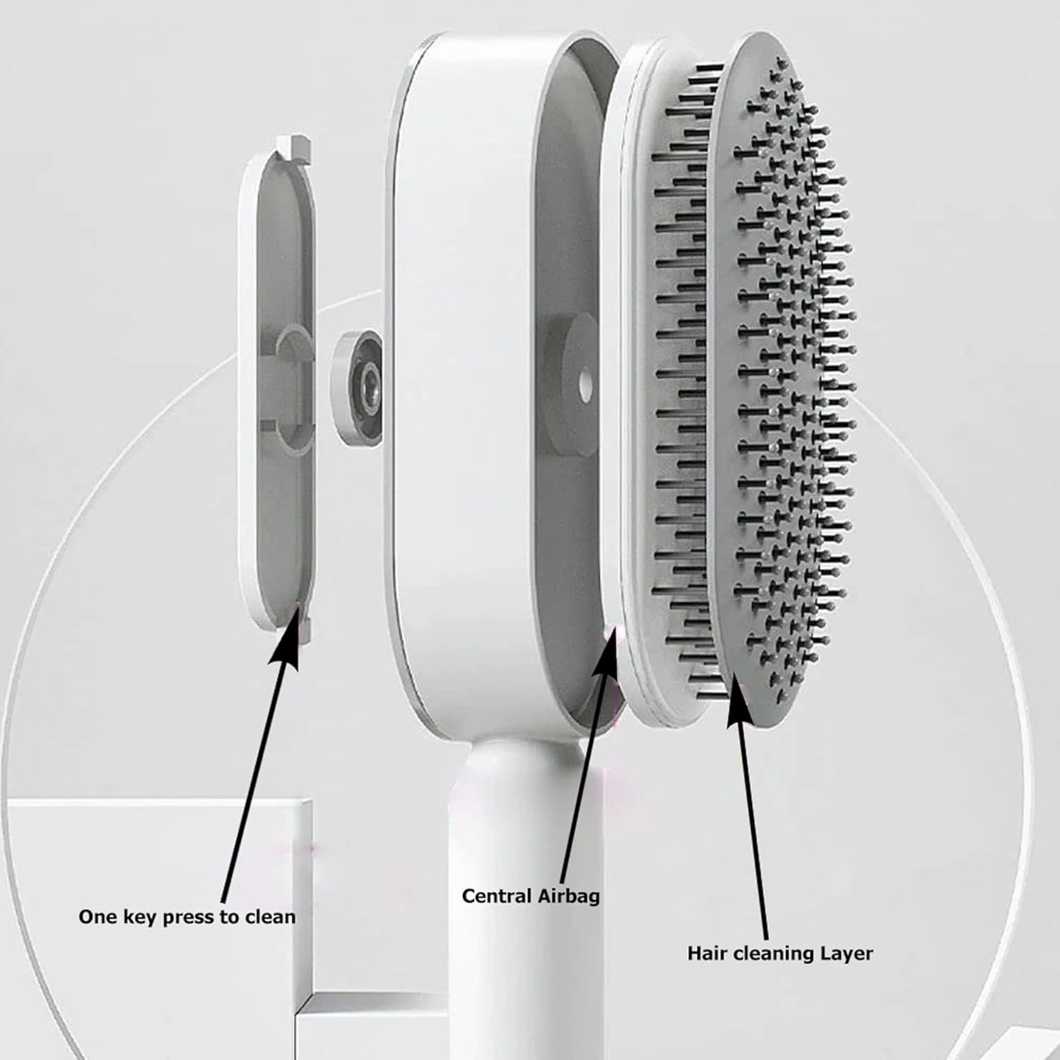 Self Cleaning Hair Brush for Wet and Dry Hair | Unisex Paddle Hair Brush with Nylon Bristles, Anti-Static, Suitable for Thick/Curly Hair (White)