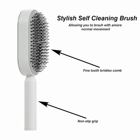 Self Cleaning Hair Brush for Wet and Dry Hair | Unisex Paddle Hair Brush with Nylon Bristles, Anti-Static, Suitable for Thick/Curly Hair (White)