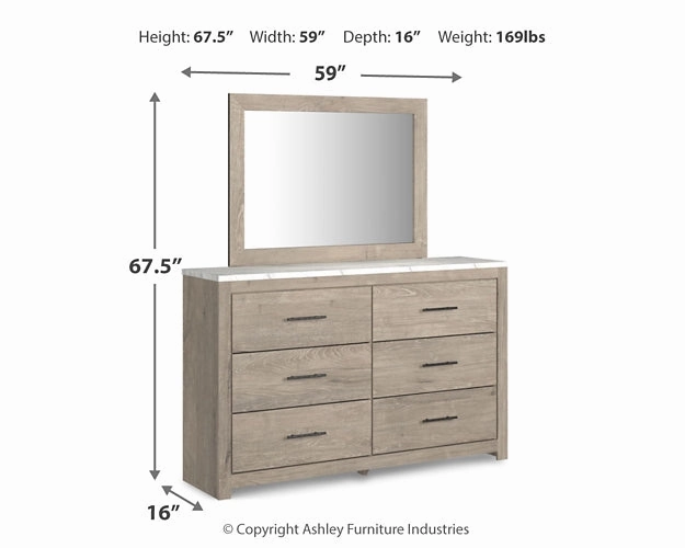 Senniberg King Panel Bed with Mirrored Dresser