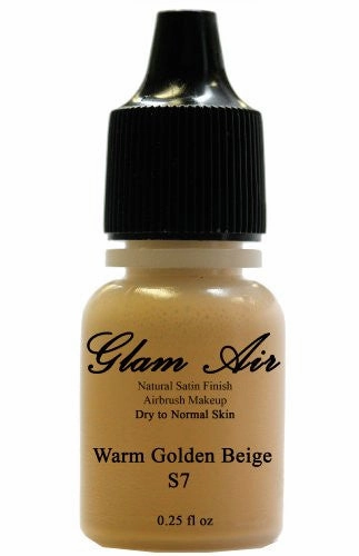 Set of Two (2) Glam Air Airbrush Foundation Makeup S6 Warm Golden Beige & S7 Summer Tan in Satin Finish 0.25oz Bottles(normal to Dry Skin)