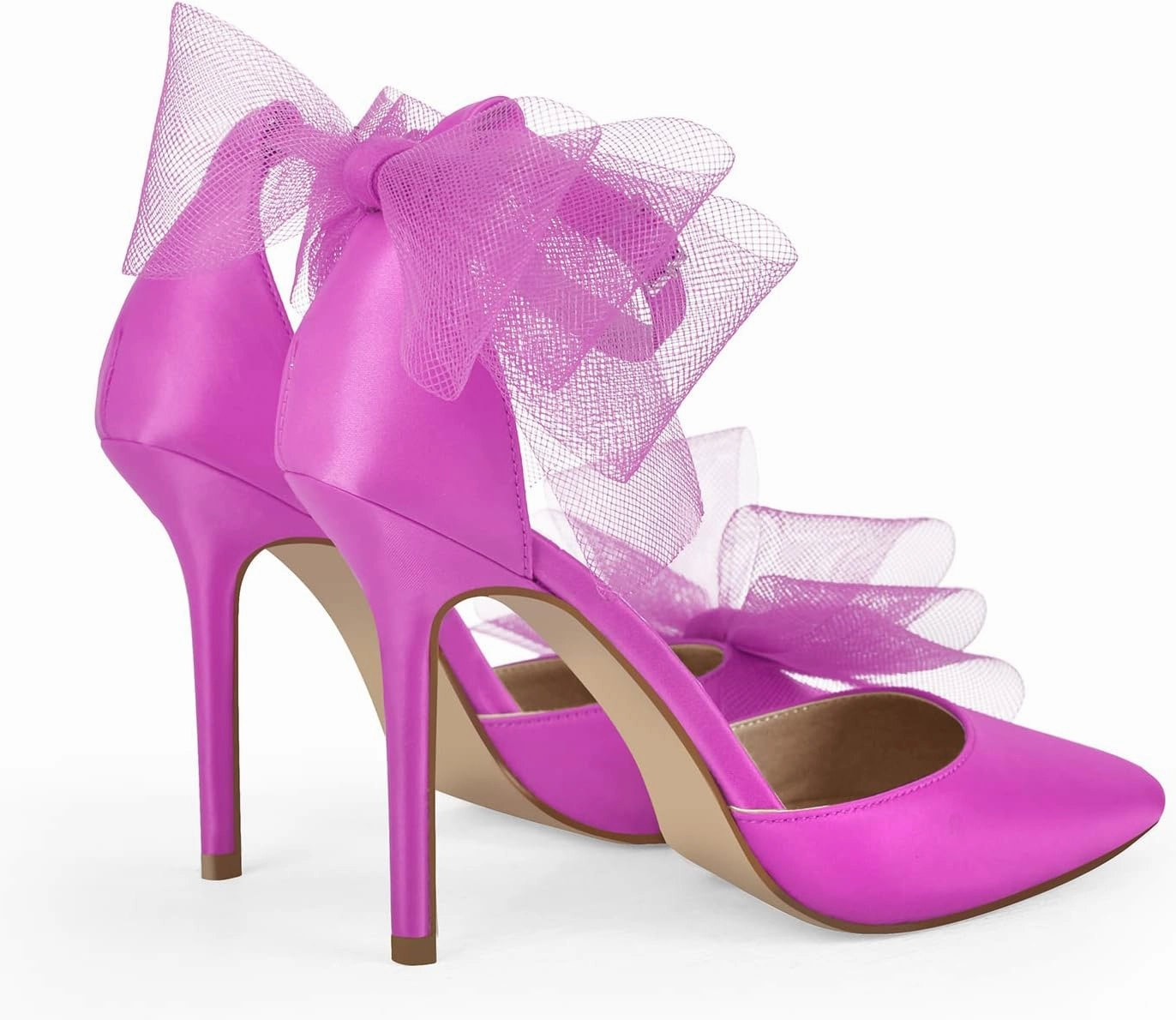 sexytag Women's Bow Heel Ankle Strap Pointed Toe Sexy Stiletto High Heels Pumps Satin Wedding Dress Party Sandals