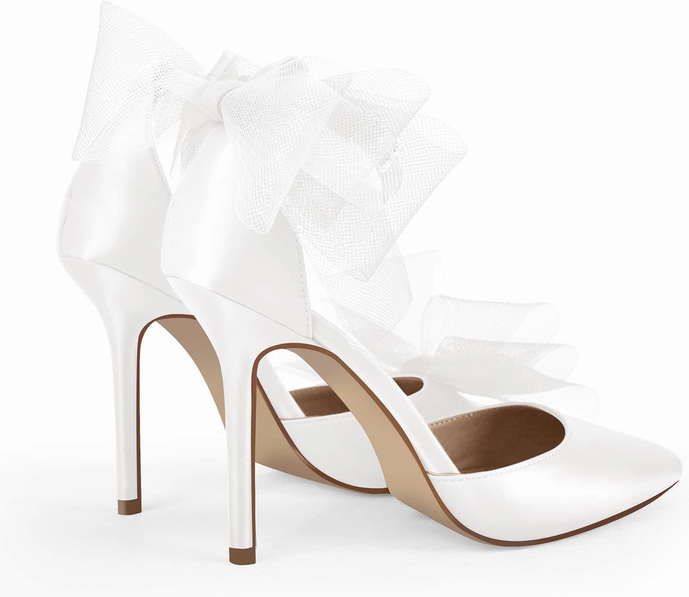 sexytag Women's Bow Heel Ankle Strap Pointed Toe Sexy Stiletto High Heels Pumps Satin Wedding Dress Party Sandals