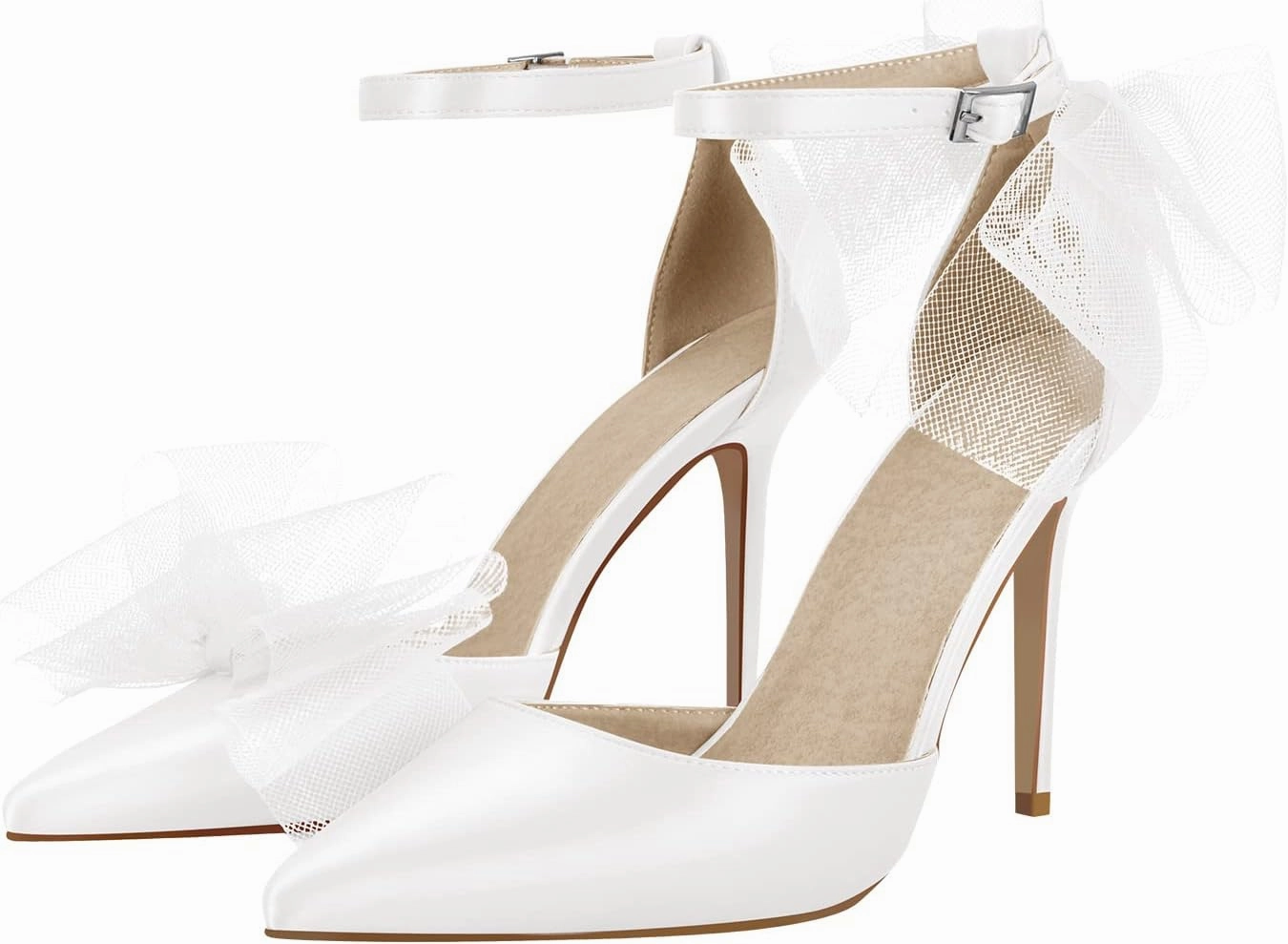 sexytag Women's Bow Heel Ankle Strap Pointed Toe Sexy Stiletto High Heels Pumps Satin Wedding Dress Party Sandals