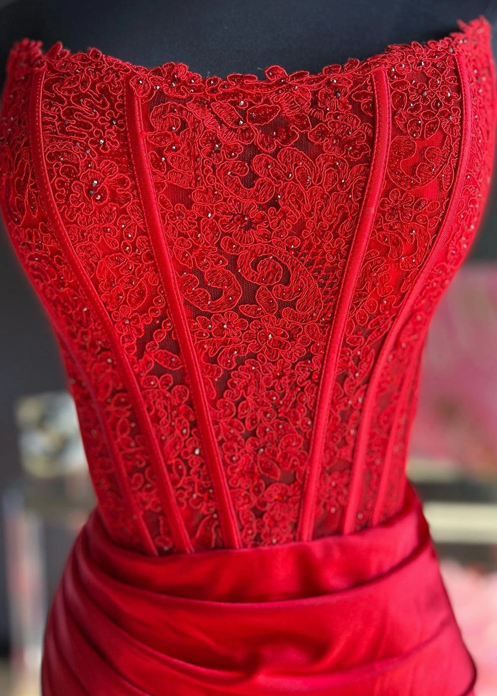 Sheath Strapless Corset Satin Prom Dress with Slit
