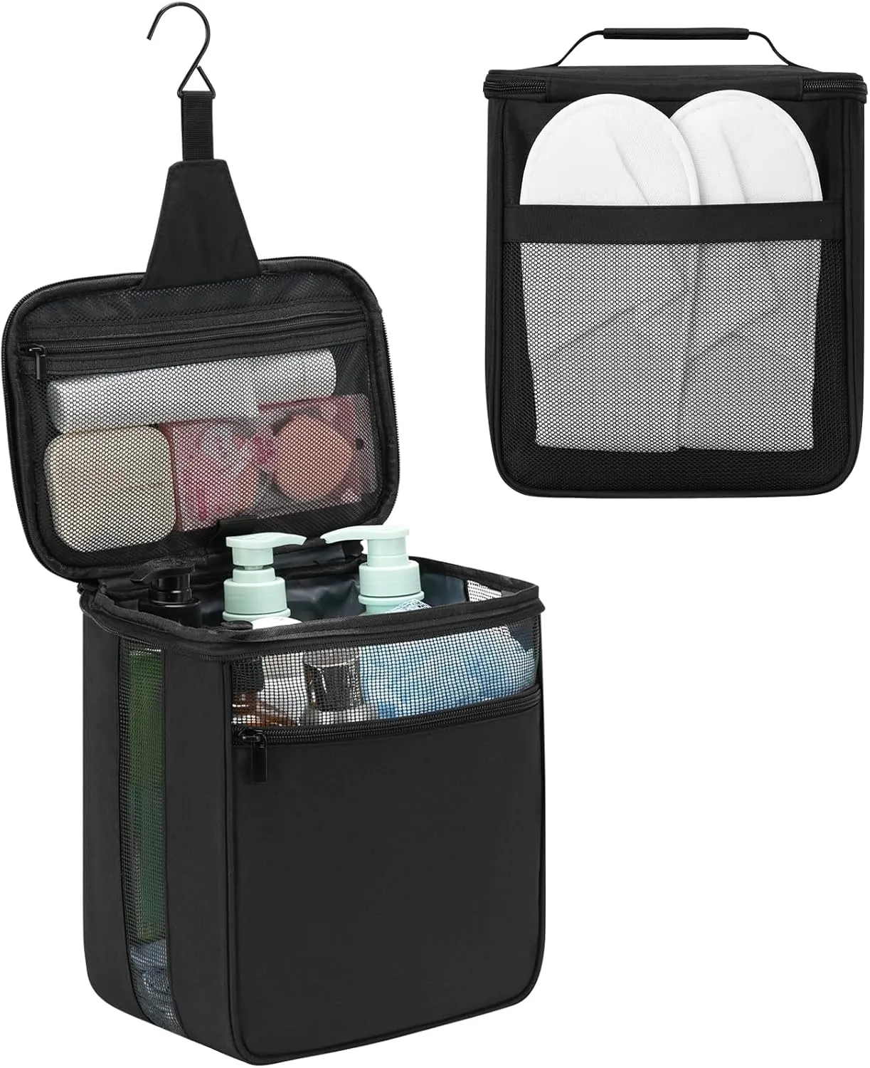 Shower Caddy Mesh Shower Bag Portable College Dorm Room Essentials for Guys Girls,Hanging Shower Organizer for Camping,Traveling,Gym,Men,Women,Black