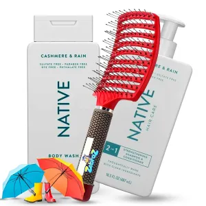 Shower Kit – Cashmere & Rain - 2-in-1 Shampoo & Conditioner   Body Wash   Single, Ventilated Hairbrush – 1 Kit