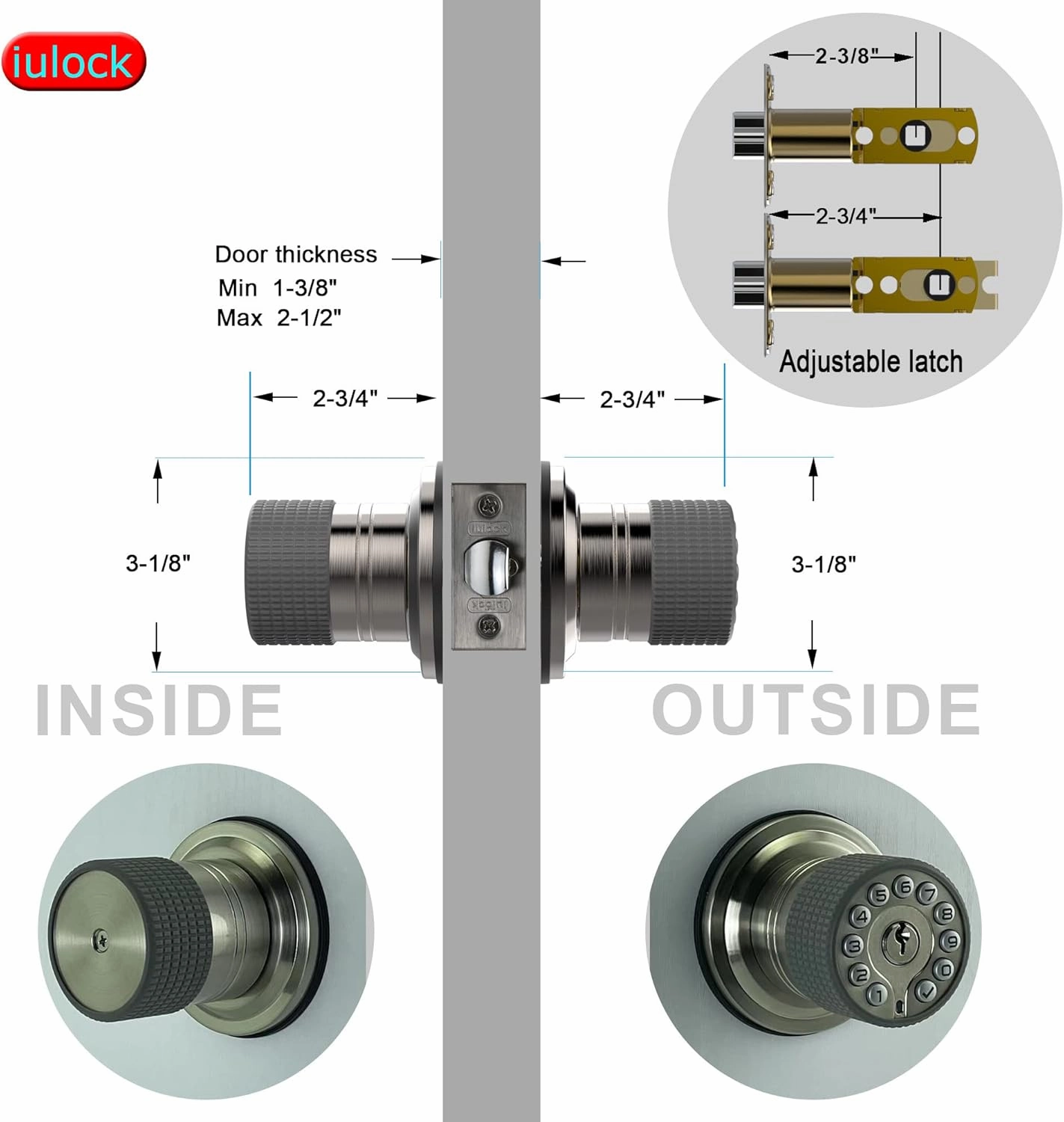 Smart Door Knob with Keypad and Key,Keyless Entry Door Lock with Rubber Grip, Auto Lock,50 User Code,Waterproof, Easy to Install and Program for Bedroom Garage Office Gate (Satin Nickel)
