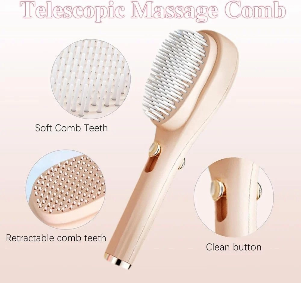 SOVELY Big Size Self Cleaning Hairbrush, One-Click Cleaning Comb, Anti-Static Massage Comb with Self-Cleaning 2 in 1