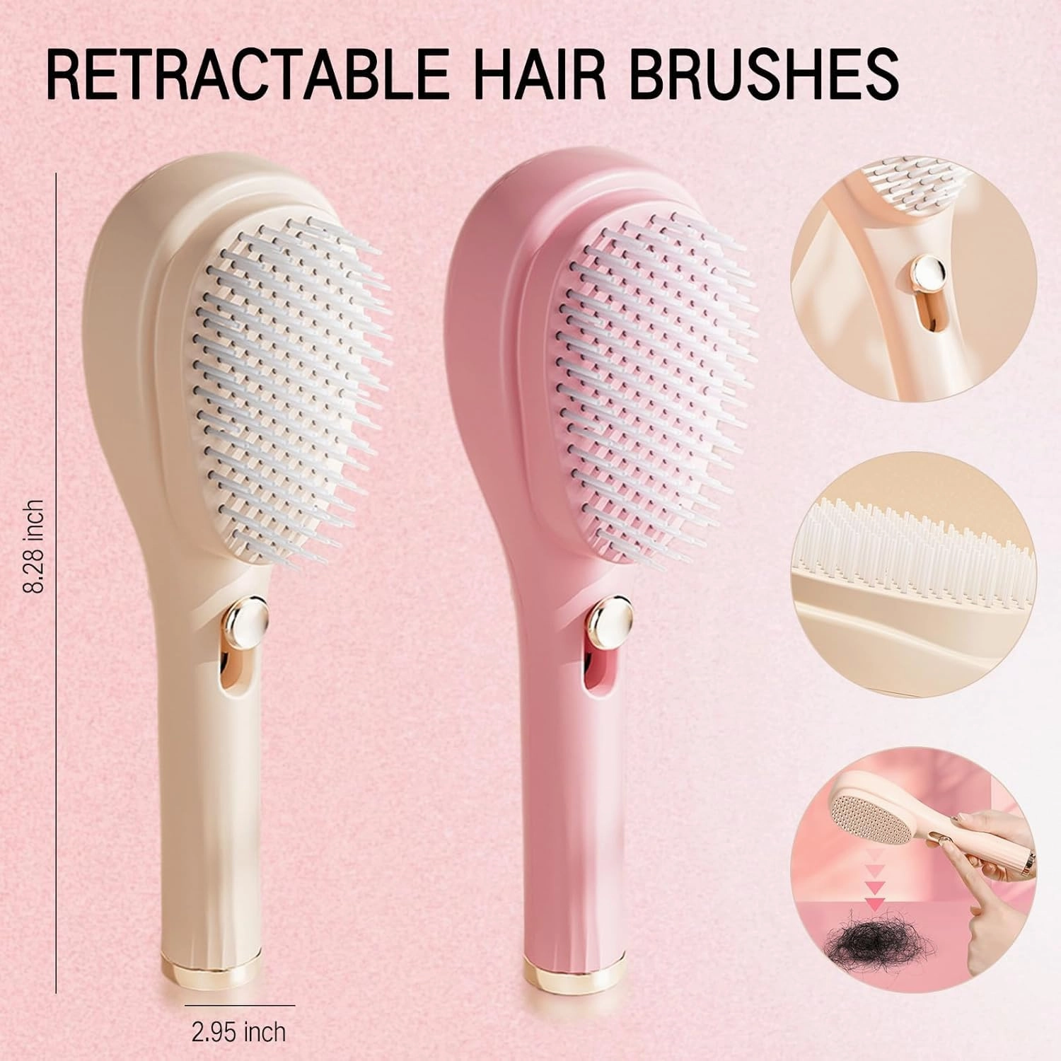 SOVELY Big Size Self Cleaning Hairbrush, One-Click Cleaning Comb, Anti-Static Massage Comb with Self-Cleaning 2 in 1