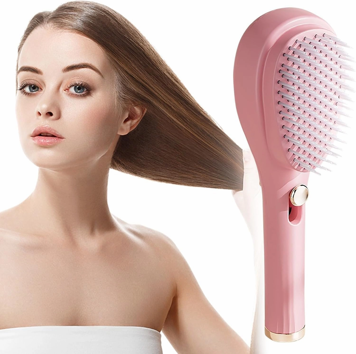 SOVELY Big Size Self Cleaning Hairbrush, One-Click Cleaning Comb, Anti-Static Massage Comb with Self-Cleaning 2 in 1