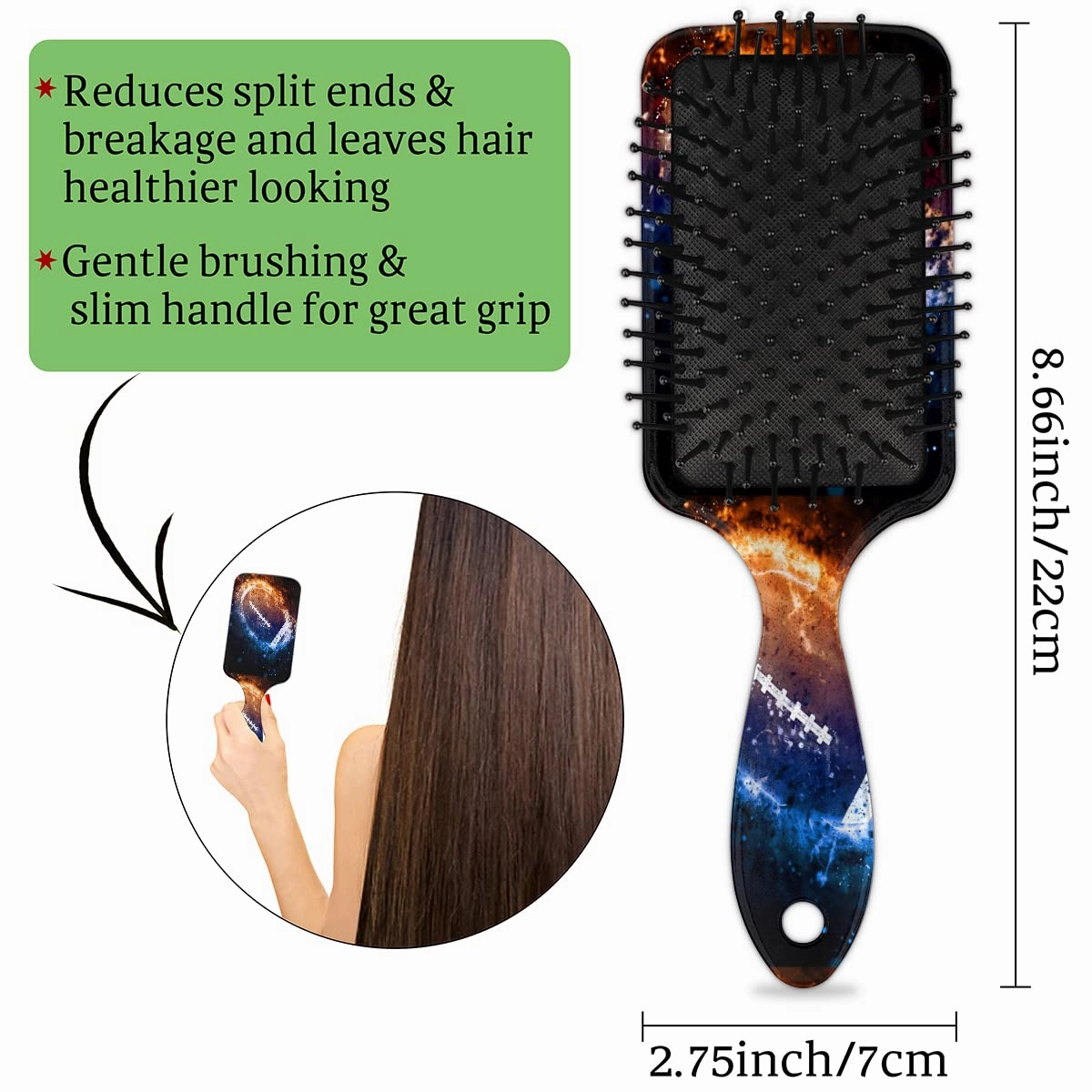 Space America Football Hair Brush, Sport Football Wet Dry Air Cushion Detangler for Kids Adults, Back To School Gift for Women Men
