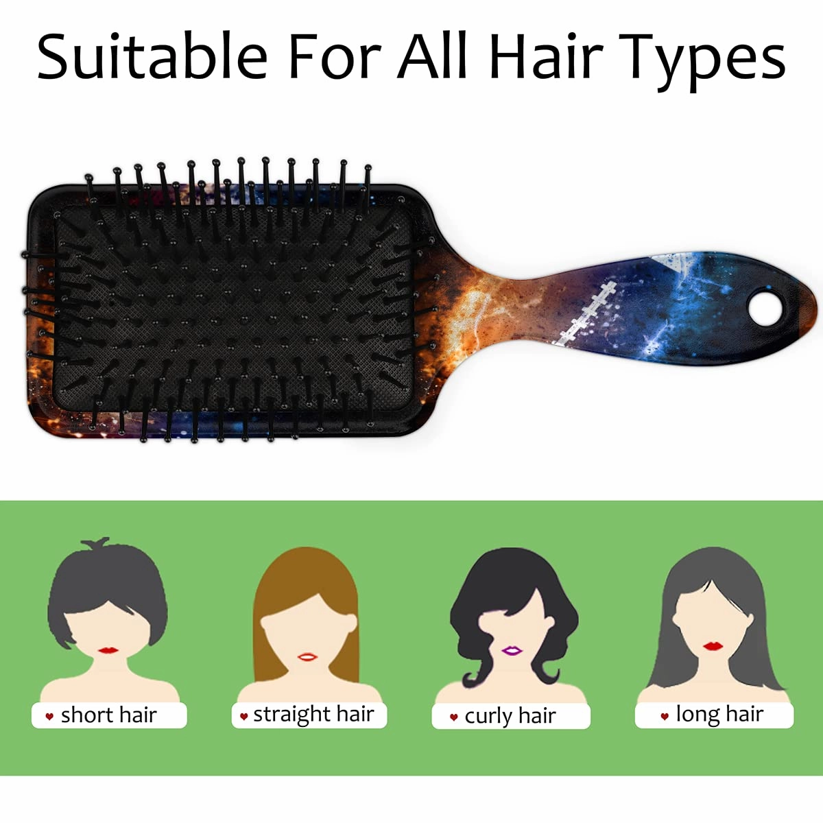 Space America Football Hair Brush, Sport Football Wet Dry Air Cushion Detangler for Kids Adults, Back To School Gift for Women Men