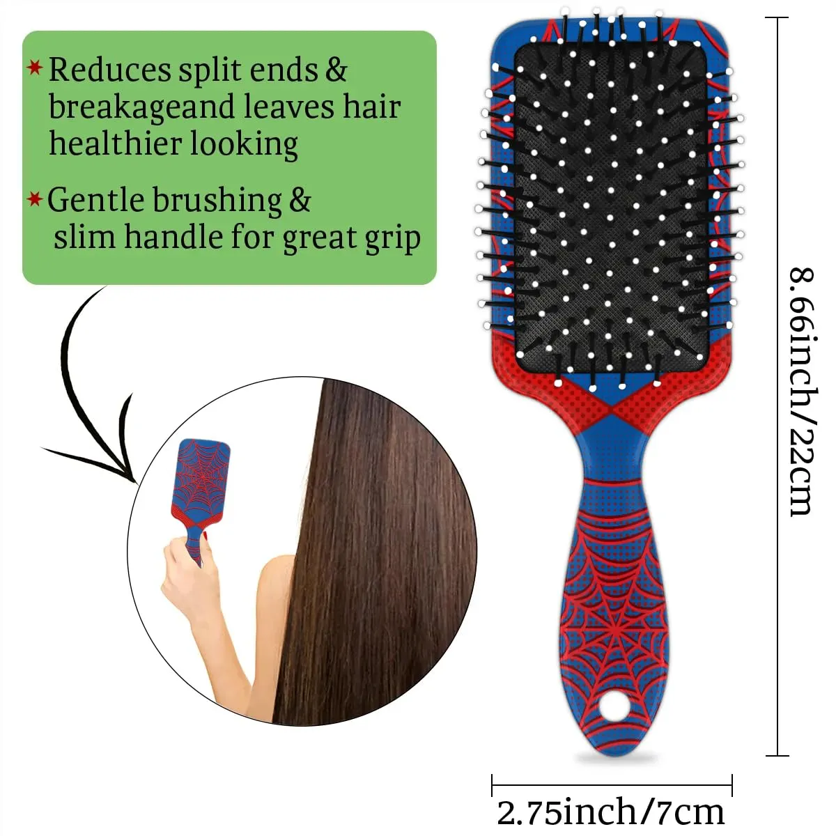 Spider Web Blue Kids Detangler Hair Brush Hairbrush for Boys Girls, Detangling Brush Smooth for Wet Dry Thin Long Curly Hair, Glide Through Tangles with Ease and Massage Scalp
