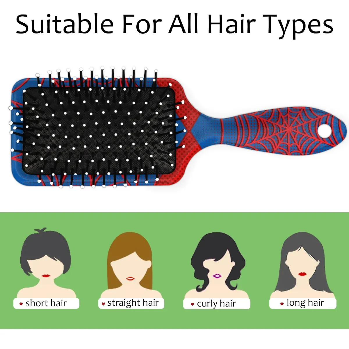 Spider Web Blue Kids Detangler Hair Brush Hairbrush for Boys Girls, Detangling Brush Smooth for Wet Dry Thin Long Curly Hair, Glide Through Tangles with Ease and Massage Scalp