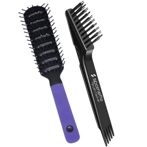 Spornette Anti Static Vent Brush Purple Bundle with Hair Brush Cleaner
