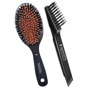 Spornette Classic Cushion Boar and Nylon Bristle Bundle with Hair Brush Cleaner