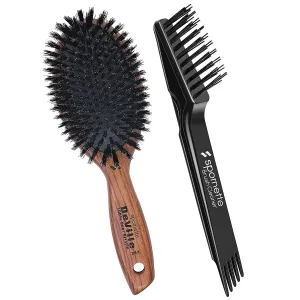 Spornette DeVille Cushion Oval Boar Brush Bundle with Hair Brush Cleaner