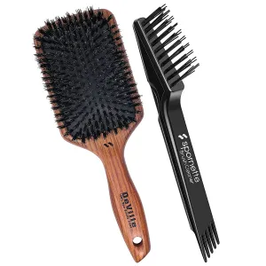 Spornette DeVille Cushion Paddle Boar Bristle Bundle with Hair Brush Cleaner