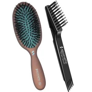 Spornette Ion Fusion Boar And Nylon Cushion Oval Bundle with Hair Brush Cleaner