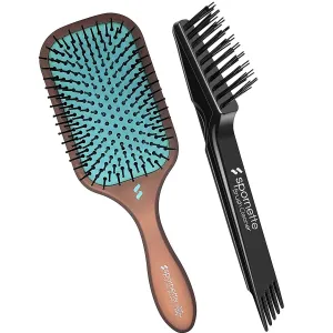 Spornette Ion Fusion Paddle Brush Bundle with Hair Brush Cleaner