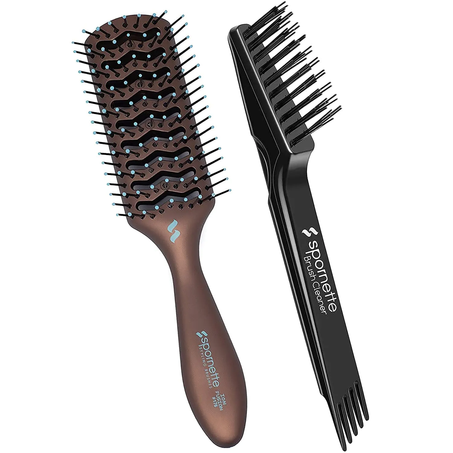 Spornette Ion Fusion Vent Brush 176 Bundle with Hair Brush Cleaner