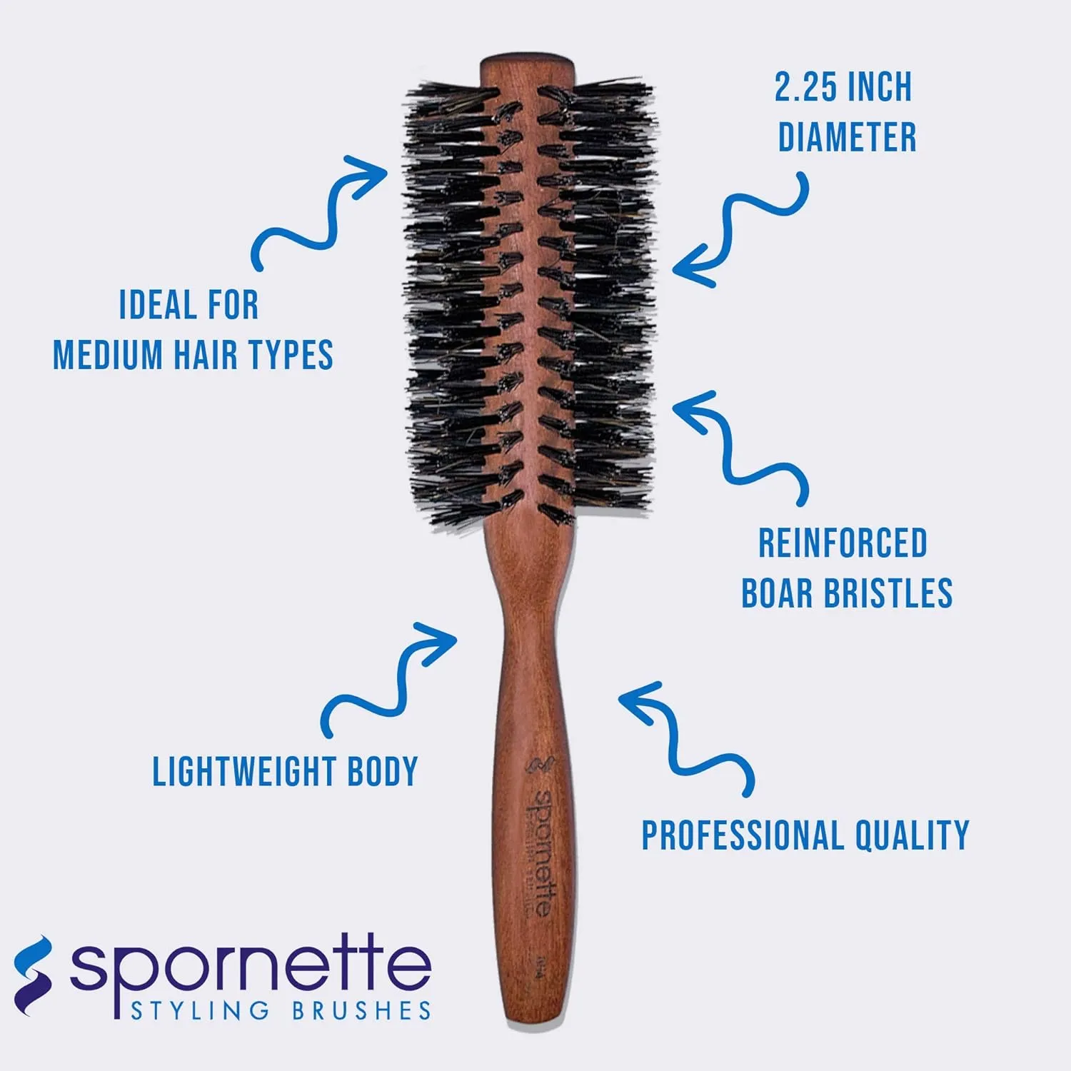 Spornette Italian 2.25 inch Round Boar Bristle 854