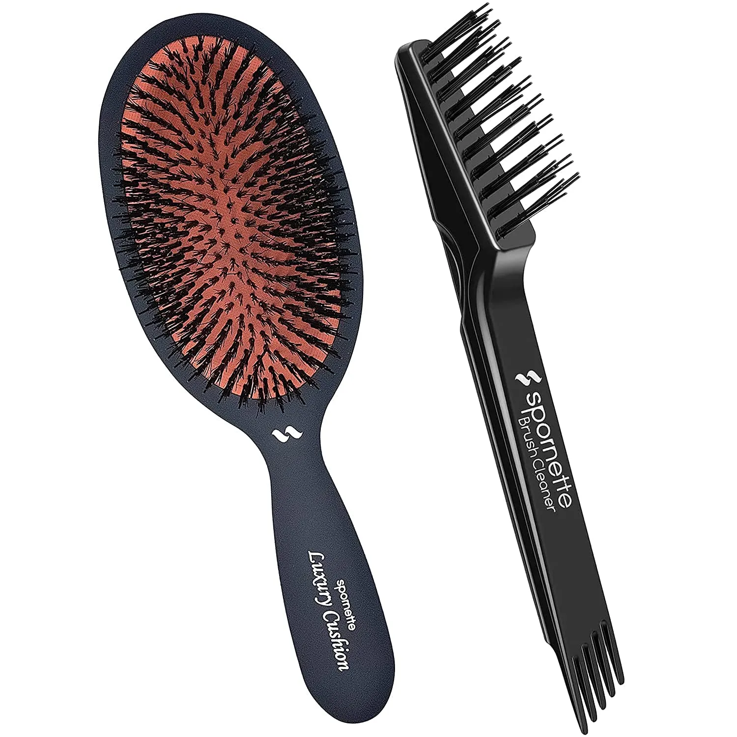 Spornette Large Cushion Boar And Nylon Bristle Bundle with Hair Brush Cleaner