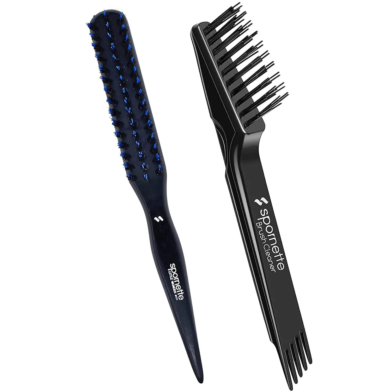 Spornette Little Wonder Boar & Tourmaline Nylon Bristle Teasing Brush Bundle with Hair Brush Cleaner