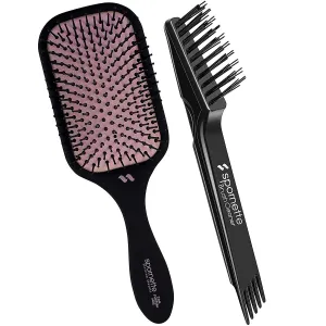 Spornette Pink Ion Fusion Paddle Brush 472 Bundle with Hair Brush Cleaner