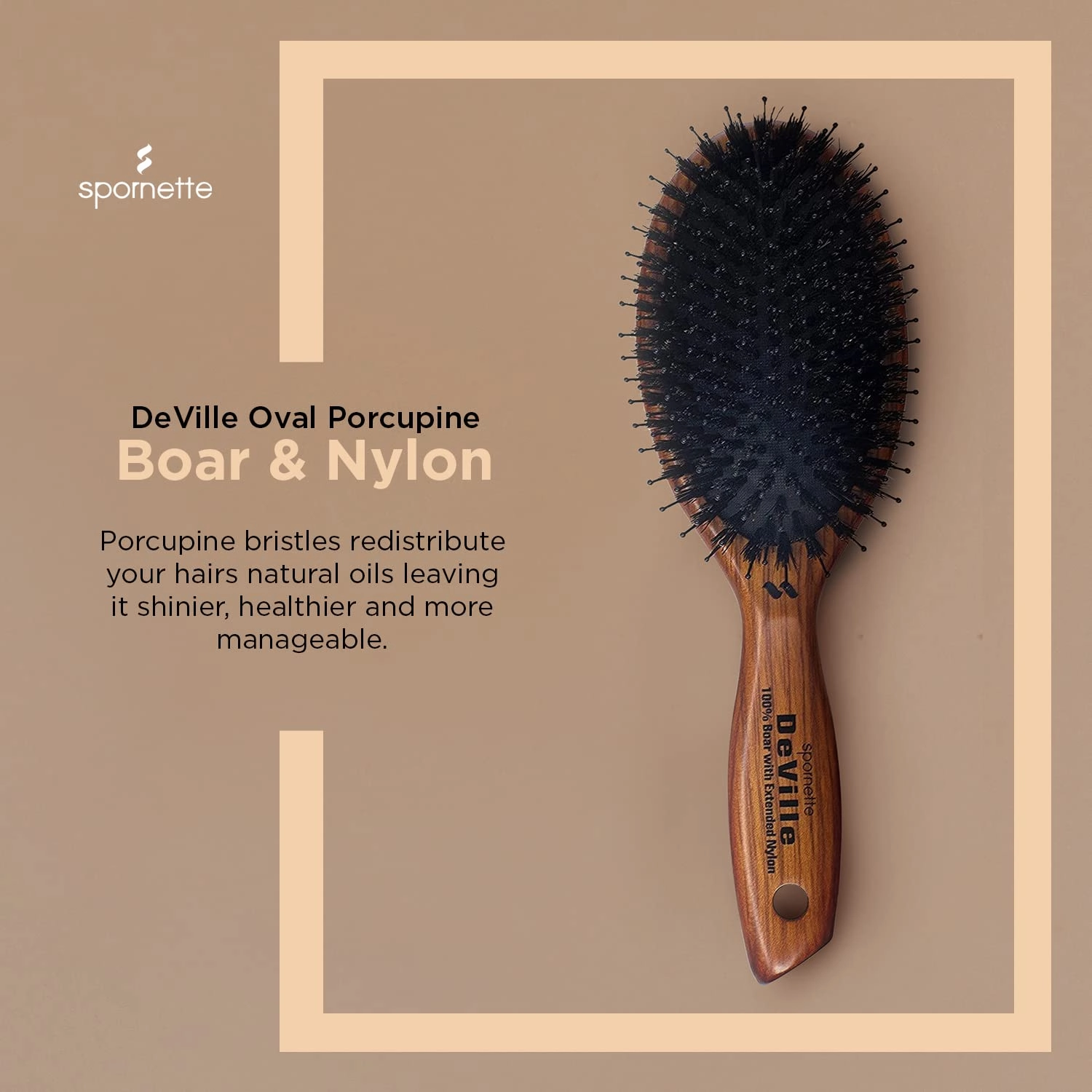 Spornette DeVille Oval Porcupine Boar & Nylon