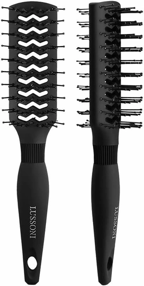 T4B Lussoni Care and Style Professional Styling Ceramic DuoVent Hairbrush with Two Sided Ballpoint Pins Designed for Medium and Short Hair for Professional Use