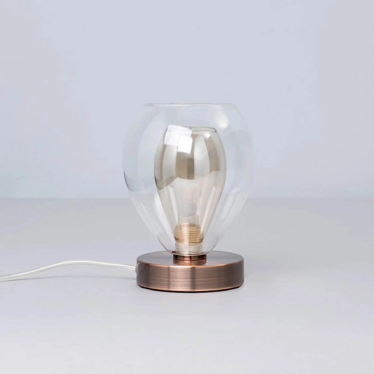Table Lamp Conical Brushed Satin Antique Copper Effect Champagne Glass Shade