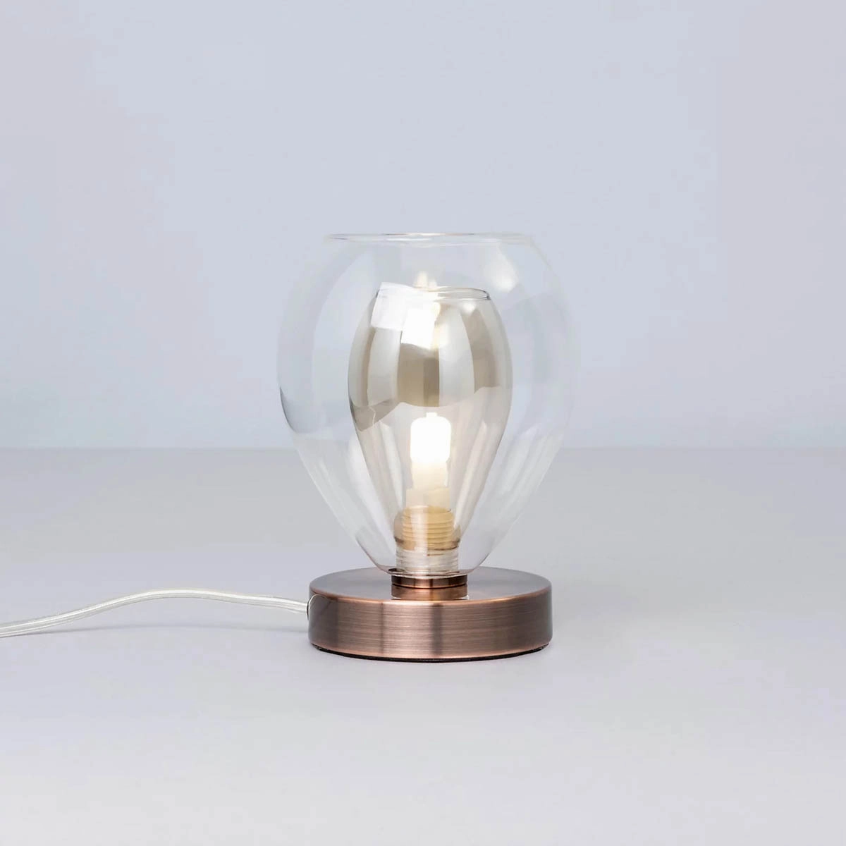 Table Lamp Conical Brushed Satin Antique Copper Effect Champagne Glass Shade