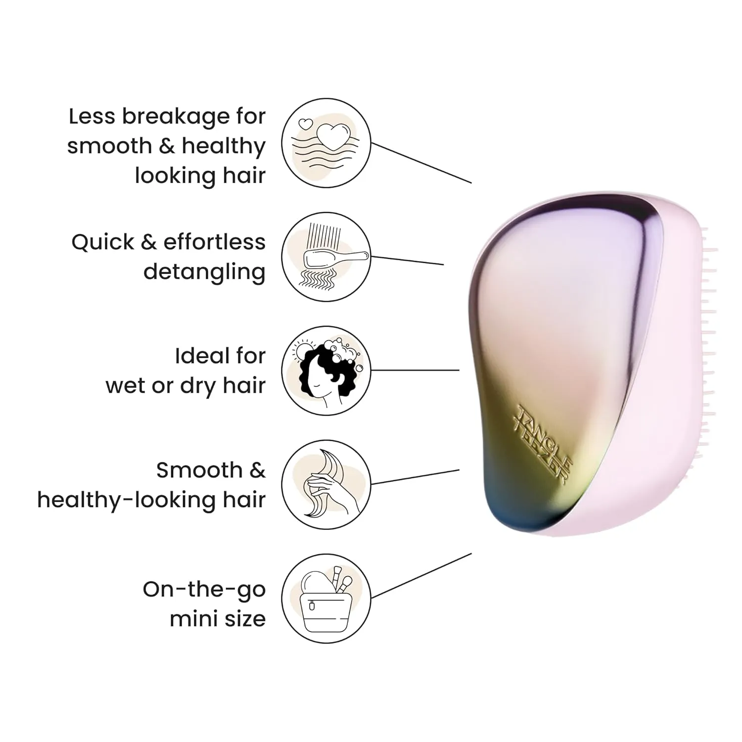 Tangle Teezer Compact Styler Detangling Hairbrush, Pearlescent Matte Chrome