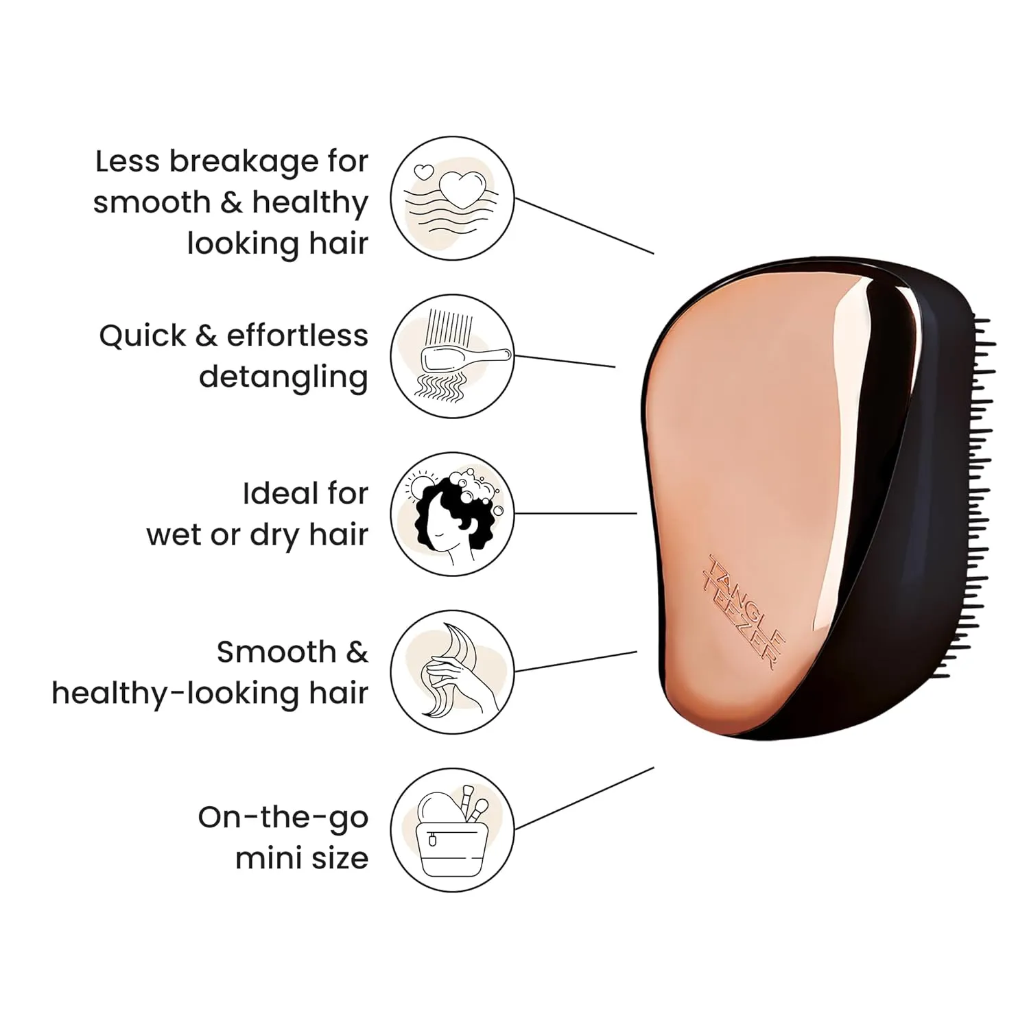 Tangle Teezer Compact styler detangling hairbrush, rose gold black, 1 Gram