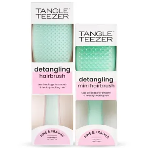 Tangle Teezer Fine & Fragile Detangler Hairbrush Duo, Eliminates Knots & Reduces Breakage, Regular & Travel-Size, Pink & Mint