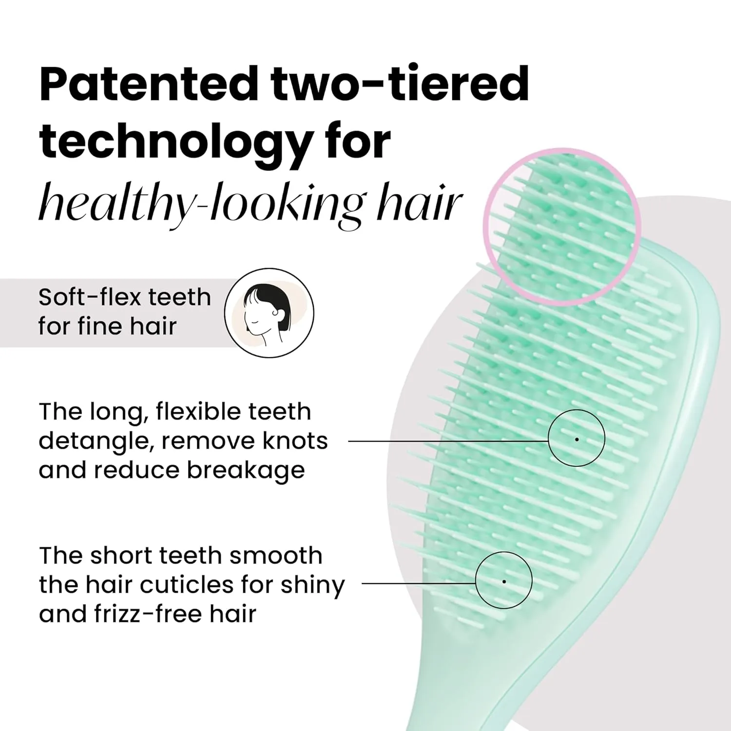 Tangle Teezer Fine & Fragile Ultimate Detangler Brush, Detangles & Reduces Breakage, Travel-Size Mini Hair Brush, Mint