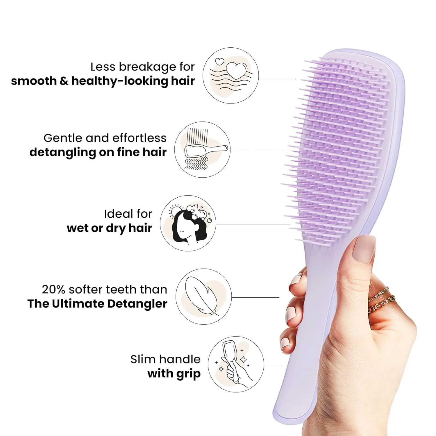 Tangle Teezer Fine & Fragile Ultimate Detangler Brush, Dry & Wet Hair Brush to Detangle & Reduce Breakage, Hypnotic Heather