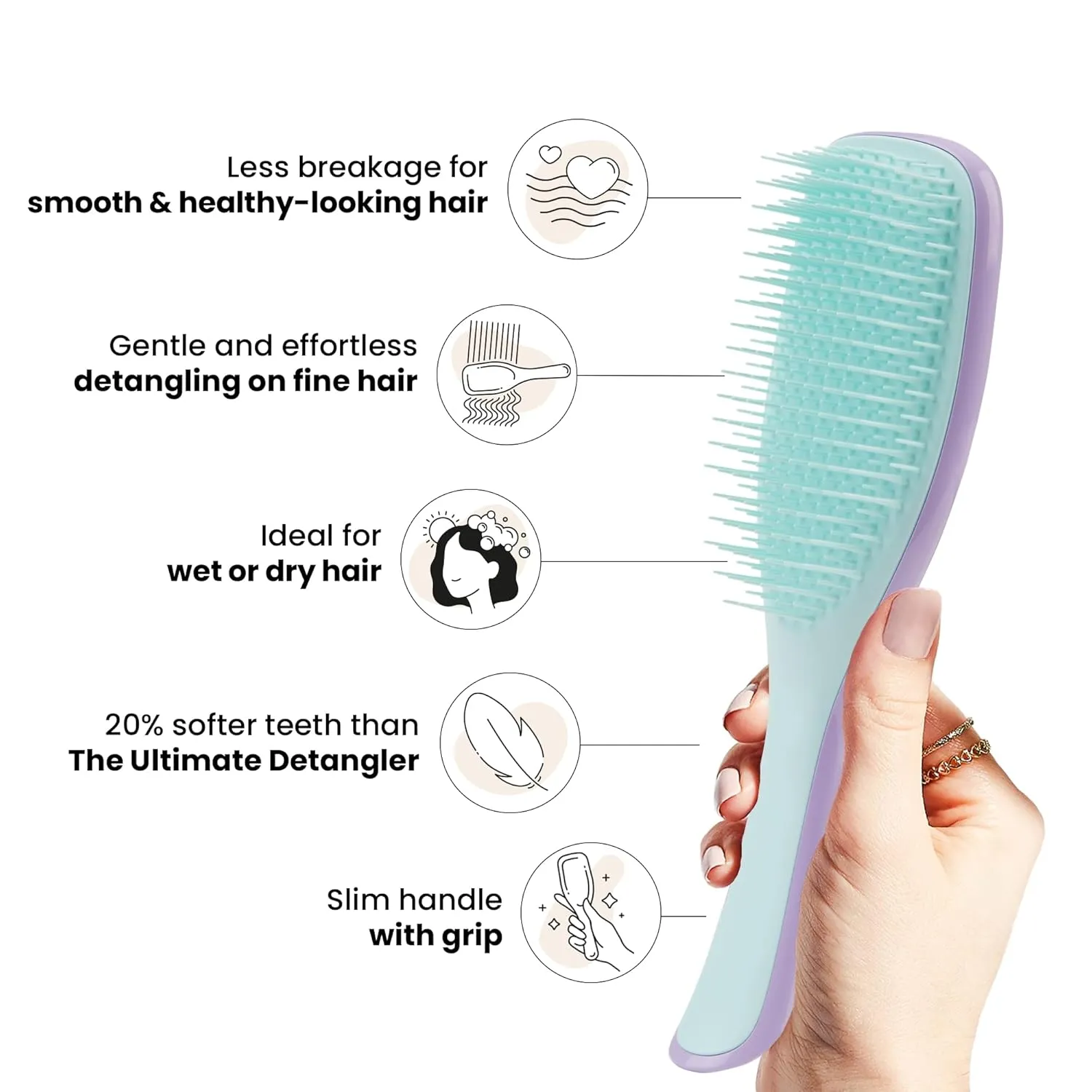Tangle Teezer Fine & Fragile Ultimate Detangler Brush, Dry & Wet Hair Brush to Detangle & Reduce Breakage, Lilac/Mint