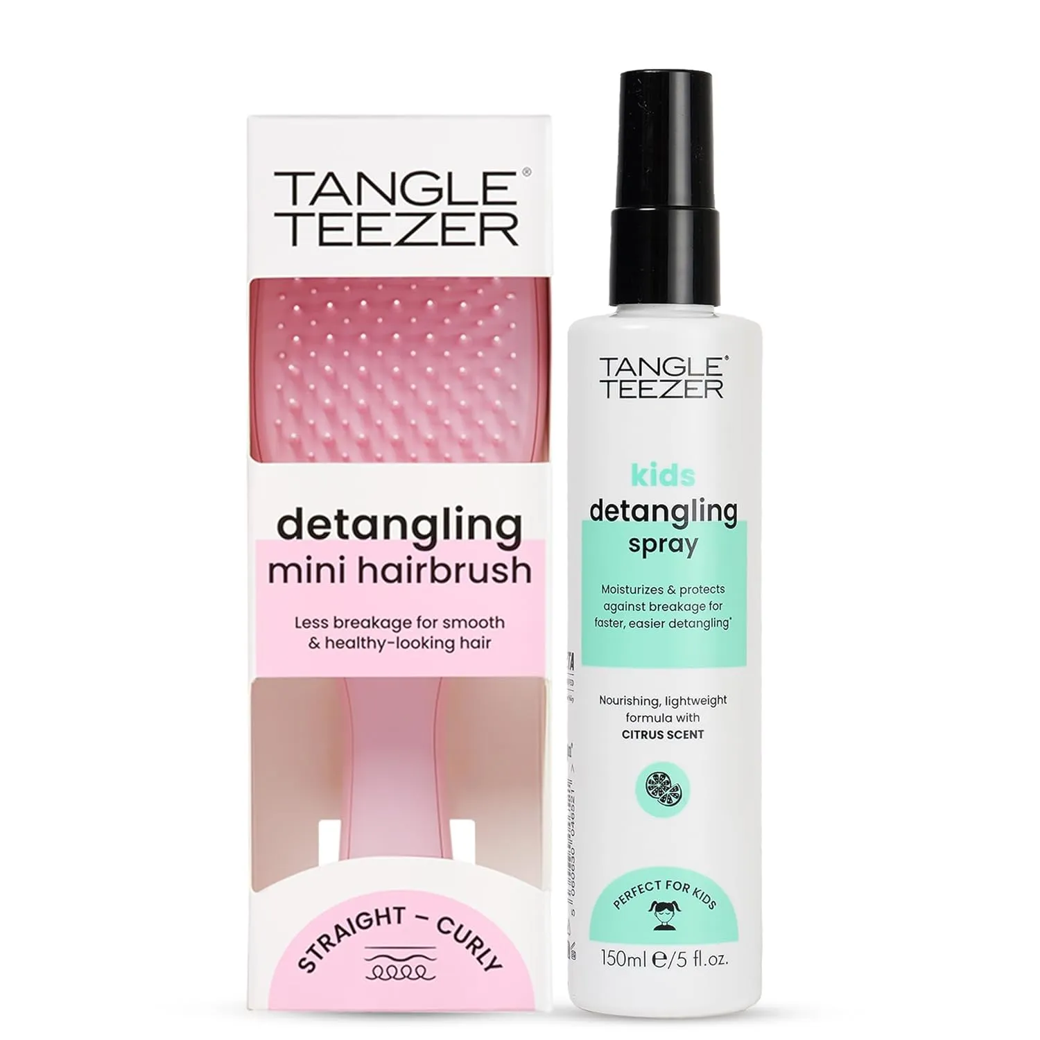TANGLE TEEZER Hair Detangler Spray & Ultimate Detangler Brush Duo, with Sulfate-Free Spray & Millennial Pink Mini Hairbrush, for All Hair Types