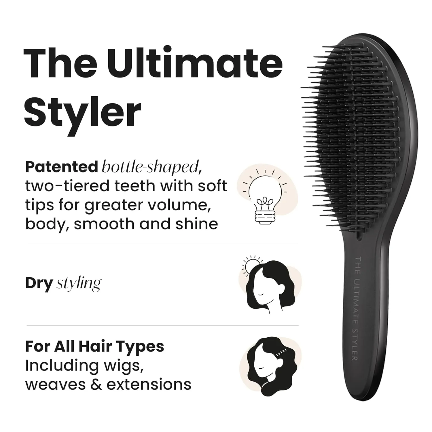 Tangle Teezer The Ultimate Styler Hair Styling Brush for Dry Styling, Maintains, Blends & Adds Volume, Texture & Shine, Jet Black