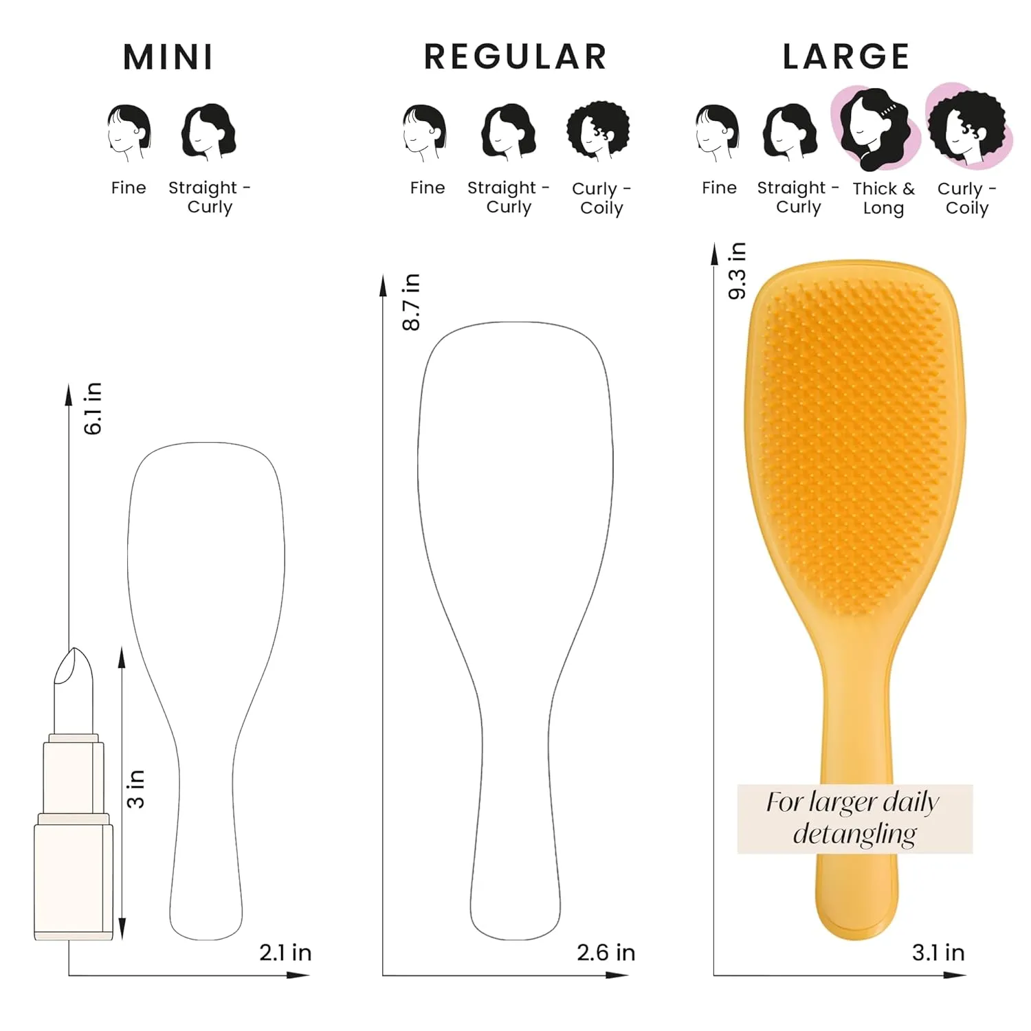 Tangle Teezer Ultimate Detangler Curly Hair Brush, Dry & Wet Hairbrush, Reduces Frizz & Breakage, for Curly to Coily, 3C to 4C Hair Types, Large, Yellow Daffodil